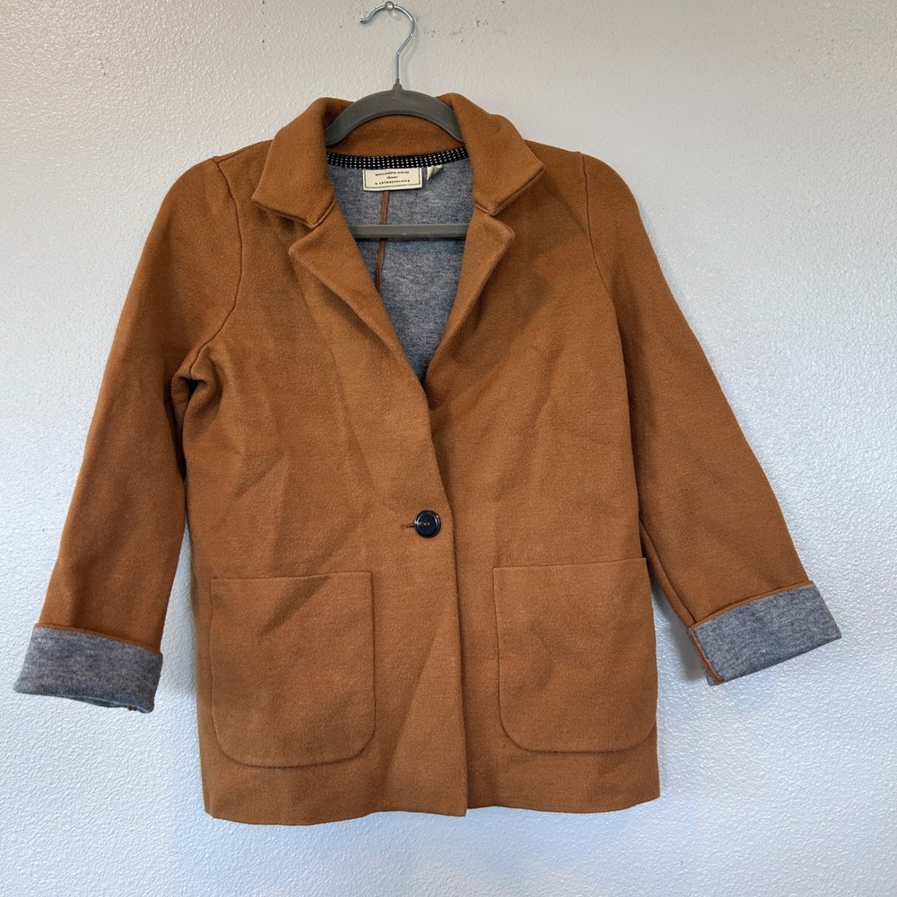 Moulinette Soeurs Anthropologie Knit Blazer Jacket Rust Brown Orange XS S